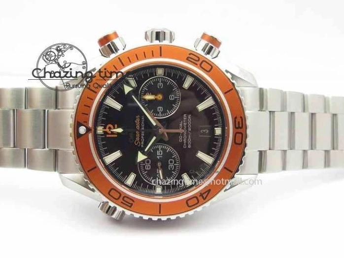 0517 Sophisticated Planet Ocean Master Chronometer Chrono SS OM 1:1 Best Edition Orange On SS Bracelet A 8156
